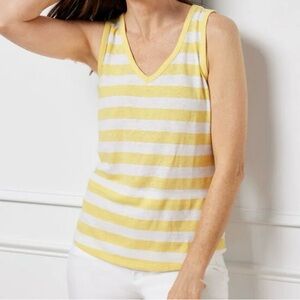 Talbots Linen Blend Yellow and White Striped Tank Top 2X